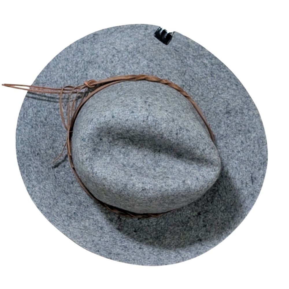 Target heather gray wool floppy hat Faux leather braided strap Brim Warm Cap OS